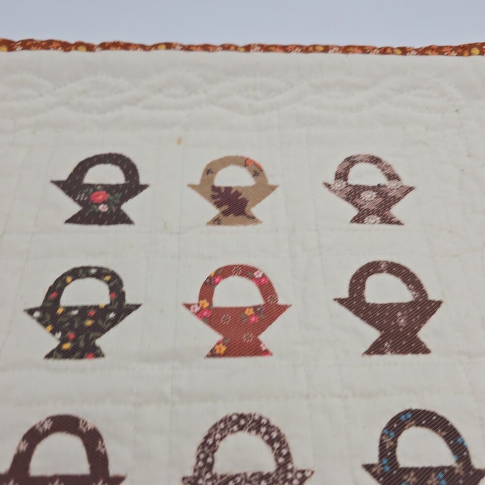 Vtg Handmade Quilt Wall Hanging Basket Appliqué Primitive Country Décor 14"12 - Picture 2 of 8